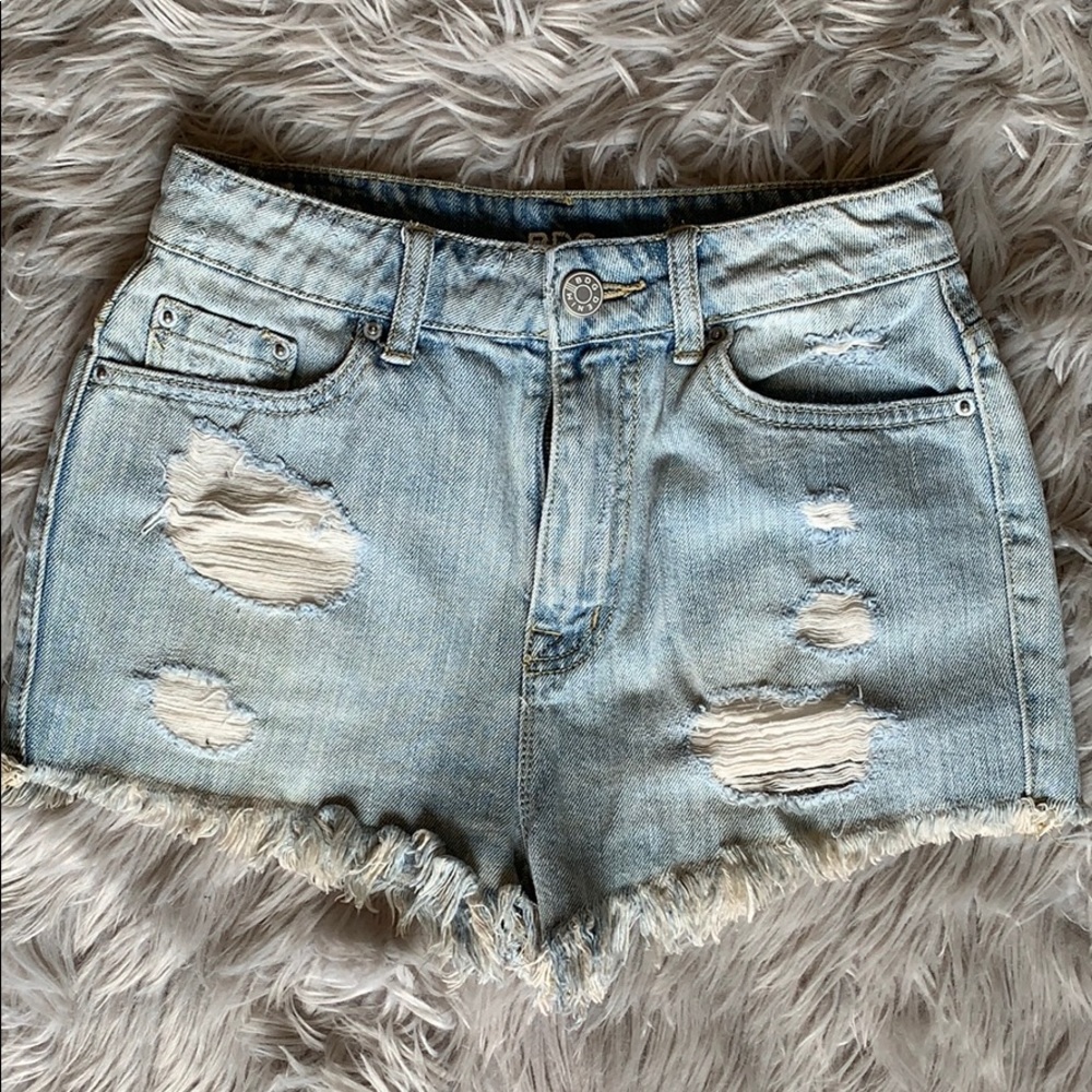 high rise distressed jean shorts